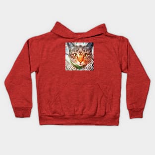 Bold Kitty Cat with a Batik Pattern Kids Hoodie